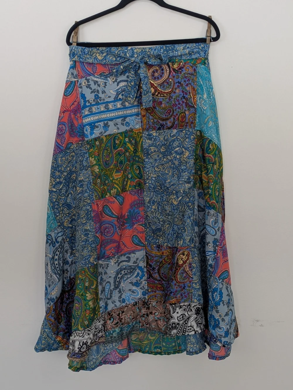 Silk Wrap Tie Patchwork Skirt